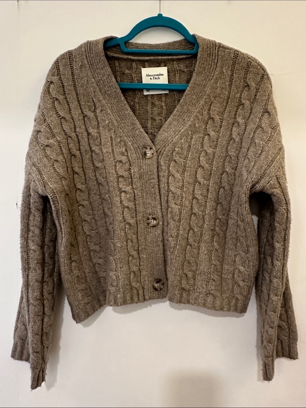 Abercrombie & Fitch Taupe Cable-Knit V-Neck Button Cardigan